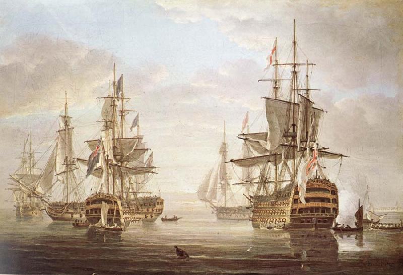 Nicholas Pocock This work of am exposing they five vessel as elbow bare that gora with Horatio Nelson and banskarriar oil painting picture